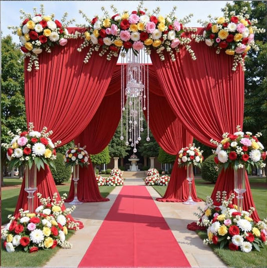 30ftx12ft Wrinkle Free Red Backdrop Curtain, 6 Panels 12FT Height Red Wedding Backdrop Drapes, Silky Polyester Back Drop Cloth for Birthday Photography Background Party Backdrop Draping