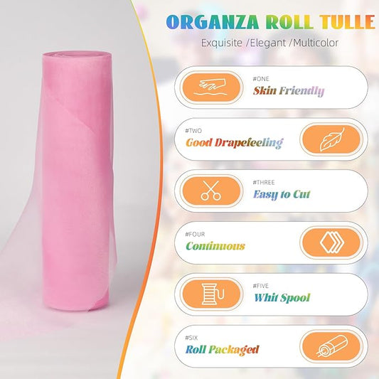 Crystal Organza Fabric Tulle 11 Inch by 50 Yards Sheer Tulle Rolls for DIY Craft Wedding Party Baby Shower Decor Gift Wrapping Party Supplies (Light Pink)
