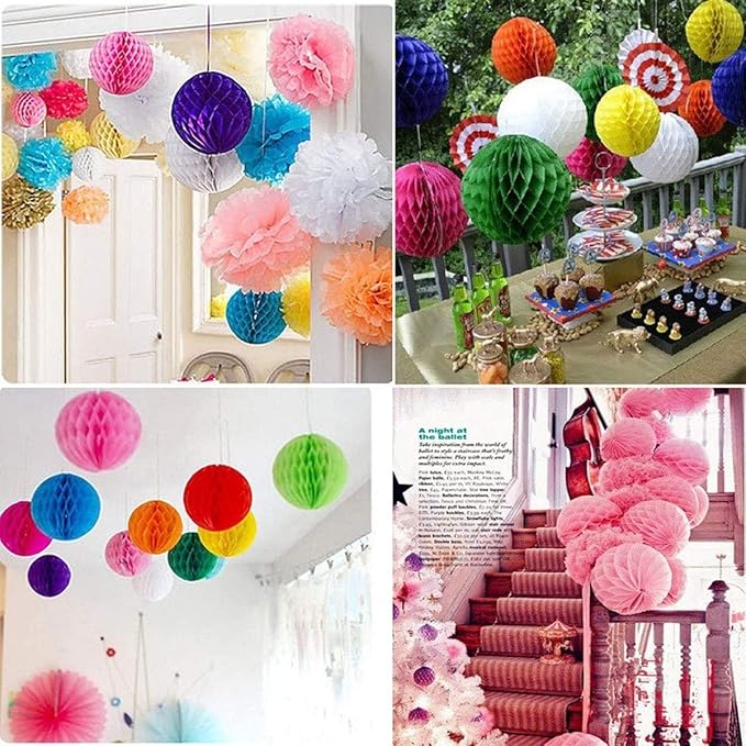 8pcs 10inch Paper Honeycomb Balls Decorative Tissue Honeycomb Balls Paper Pom Poms Flower Balls Art Hanging Balls for Birthday Wedding Nursery Baby Shower Home Decor (10inch, Orange)