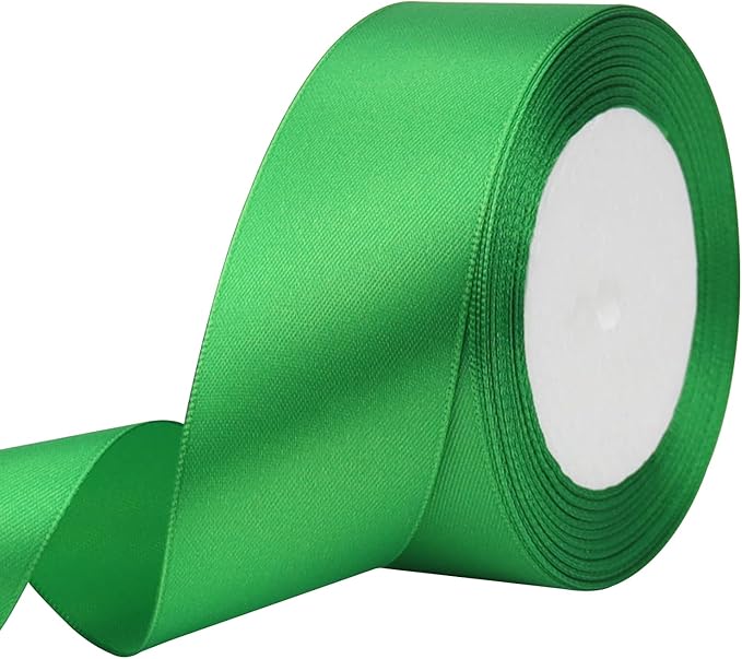 Green Solid Satin Ribbon 1-1/2 Inch 25 Yards Solid Polyester Fabric Ribbon for Gift Wrapping Wedding Christmas Baby Shower Birthday Party Decoration Handmade Immortal Flower Craft