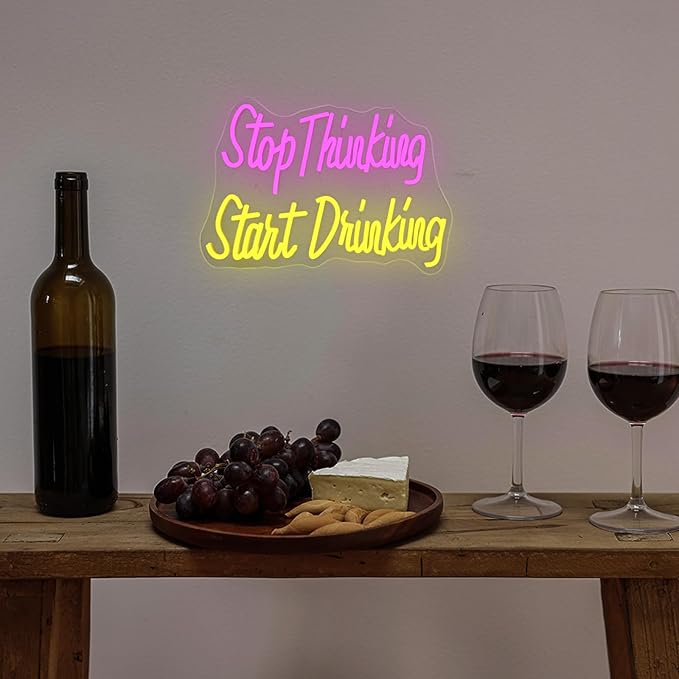 Wanxing LED Neon Sign for Wall Decor, Stop Thinking Start Drinking Neon Light, USB Powered Dimmable, 5V/2A, for Home, Party, Gift, Office, Bedroom, Bar, Man Cave