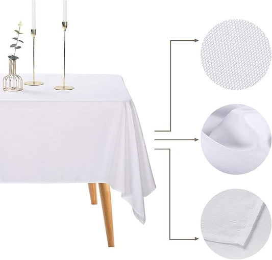 Ascoza 12pack 60x102 Inch White Rectangular Tablecloth 6 Feet Table Cloth in Polyester Fabric for Wedding/Banquet/Restaurant/Parties