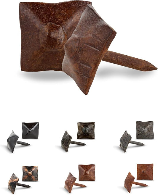 100 Pack 0.75" Square Head Iron Clavos Decorative Nails – Sealed Rusted – Handmade Rustic Square Fasteners for Farmhouse Shutters, Barn Door, Shutters, and Gates – Ornamental Wood Accent