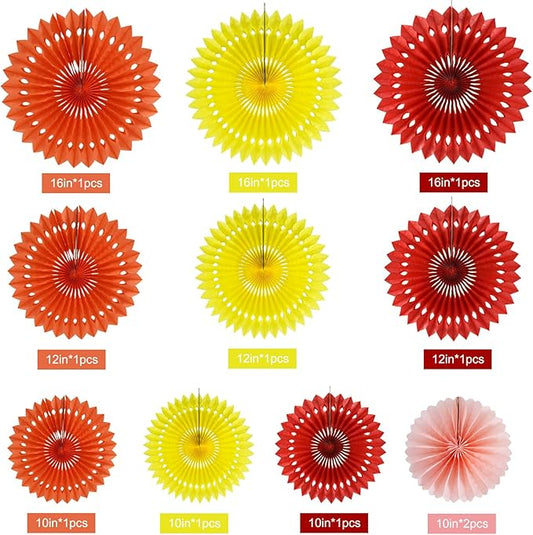 BEISHIDA Fall Orange Hanging Honeycomb Round Paper Fans Decoration Set for Thanksgiving Harvest Fall Wedding Baby Shower Birthday Photo Booth Backdrops Anniversary Party Supplies(11packs)