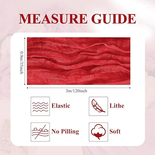Asee'm 6PCS Fall Table Runner Cheesecloth 10FT Red Boho Gauze Fabric Rustic Sheer Cheese Cloth Runners for Thanksgiving Christmas Wedding Bridal Shower Party