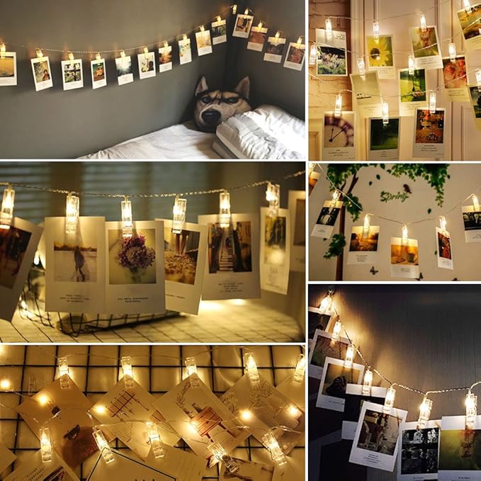 Twinkle Star 10ft 20 Photo Clip String Lights, Fairy Lights Battery Operated with Clips for Hanging Pictures Cards, Bedroom Wall Decor Party Wedding Home Halloween Christmas Decorations, Warm White