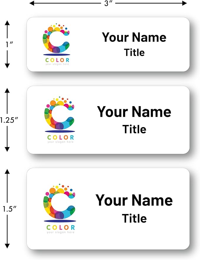 Custom Name Tags w/Scratch Resistant Metal Front & Hard Plastic Back (1.25 x 3 Inch, Silver)