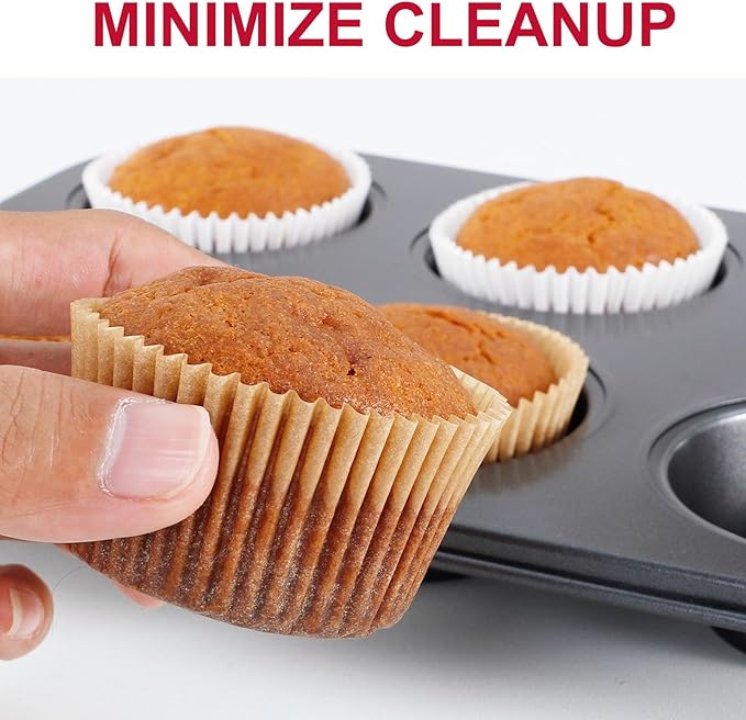 [300Pcs] Caperci Odorless Mini Cupcake Liners for Baking - Greaseproof Paper Muffin Baking Cups for Wedding Birthday Party Baby Shower Festivals (Natural)