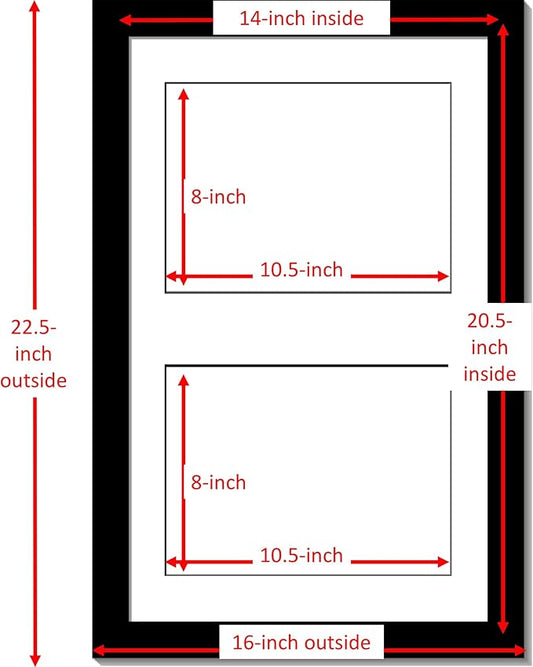 Creative Picture Frames 14X20Bk-W Black Vertical Double Diploma Frame With 2 Opening White Mat, Holds 2-8.5X11-Inch Documents With Wall Hanger