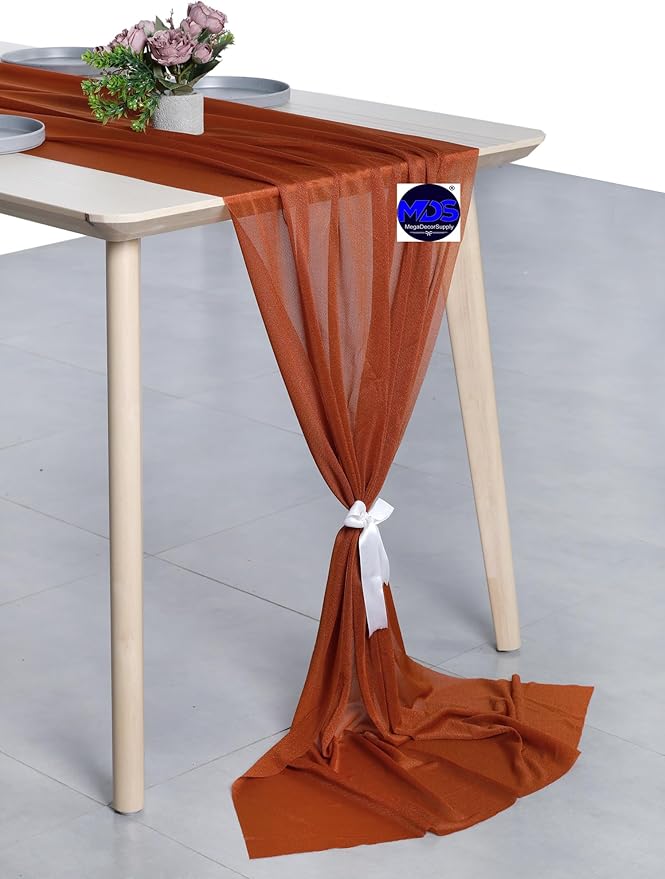 MDS Halloween Chiffon Table Runner - 5 Pack, 29 x 170 Inches, 14ft Each - Sheer Spooky Table Runners for Haunted House Parties, Trick-or-Treat Tables, Witchy Décor, Wedding & Events - Terracotta