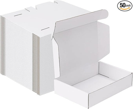 MEBRUDY 9x6x2 Inches Shipping Boxes Pack of 50, Small Corrugated Cardboard Box for Mailing Mailer Packing, White