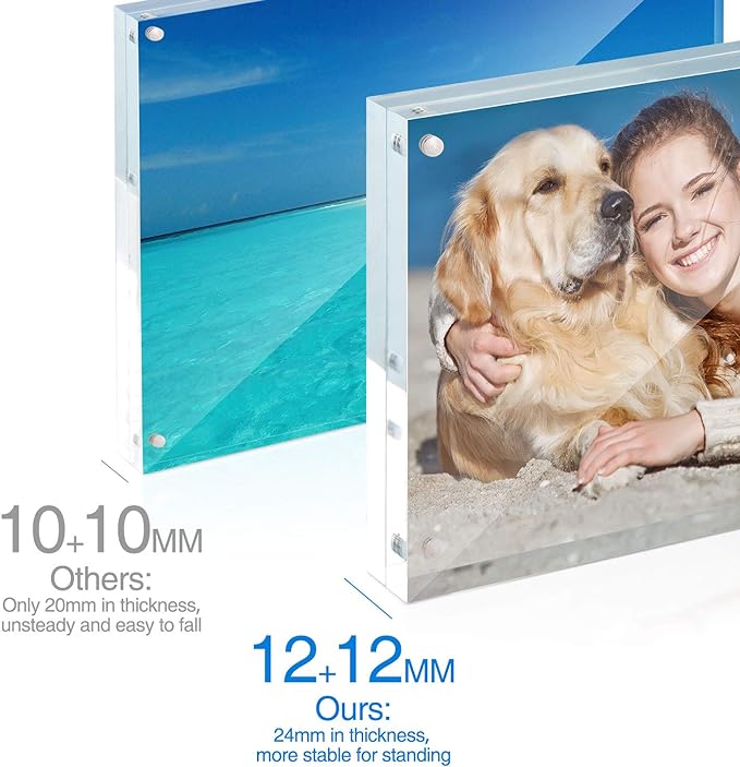 TWING 5 x 7 Inch 5 Pack Acrylic Photo Frame Horizontal Magnet Double Sided Acrylic Frames Set with Microfiber Cloth,12 + 12MM Thickness Clear Picture Frame Desktop Display Gift Ideal