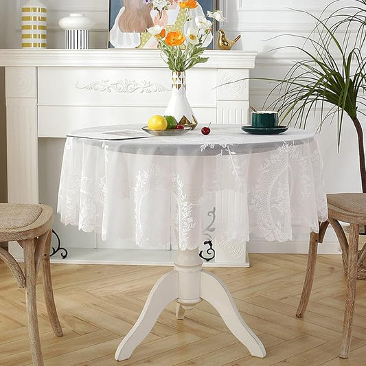 Jeloris Round Lace Tablecloth with Elegant Scalloped Bottom for Any Special Event Such as Wedding, Birthday Party, Baby Shower, Anniversary (48 inch, Style 6)
