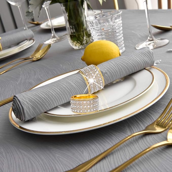 Rhinestone Napkin Ring Diamond Napkin Rings Stainless Steel Gold Crystal Napkin Holder Set of 6 for Dinner, Wedding, Party, Holiday, Banquet,Everyday Table Setting Home Decor (6, SilverGold)