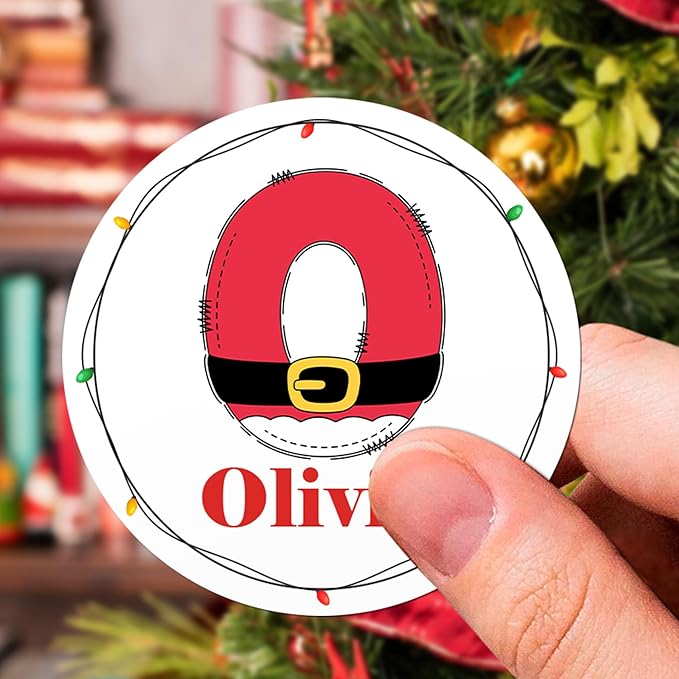 Personalized Christmas Stickers - Custom Name Waterproof Christmas Gift Tags for Gift Box Xmas Holiday Decorations Party Favors - 30 Stickers (Initial)