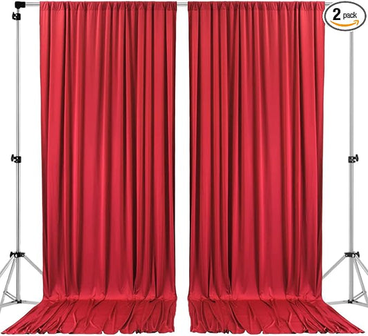 AK TRADING CO. 10 feet Wide x 12 feet Long IFR Polyester Backdrop Drapes Curtains Panels with Rod Pockets - Wedding Ceremony Party Home Window Decorations - (RED)