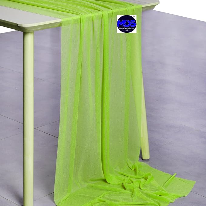 MDS Halloween Chiffon Table Runner - 5 Pack, 29 x 170 Inches, 14ft Each - Sheer Spooky Table Runners for Haunted House Parties, Trick-or-Treat Tables, Witchy Décor, Wedding & Events - Parrot Green