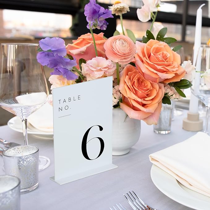 JINMURY White Wedding Table Numbers 1-20 with Stands, 5"x7" White Acrylic Table Numbers, Perfect for Wedding Reception, Party, Anniversary, Event