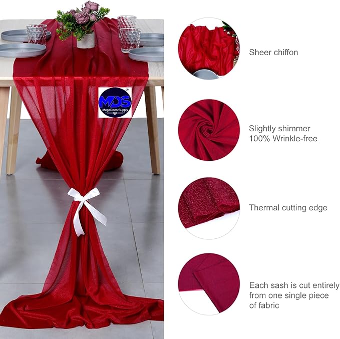MDS Halloween Chiffon Table Runner - 20 Pack, 29 x 170 Inches, 14ft Each - Sheer Spooky Table Runners for Haunted House Parties, Trick-or-Treat Tables, Witchy Décor, Wedding & Events - Apple red