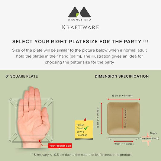 magnus EKO Kraftware | 6 Inch Square Plates 50 Pcs | Disposable Plates | Like Bamboo Plates For Appetizer & Desert | Eco Friendly, Compostable & Biodegradable plates for Catering, Weddings, Parties