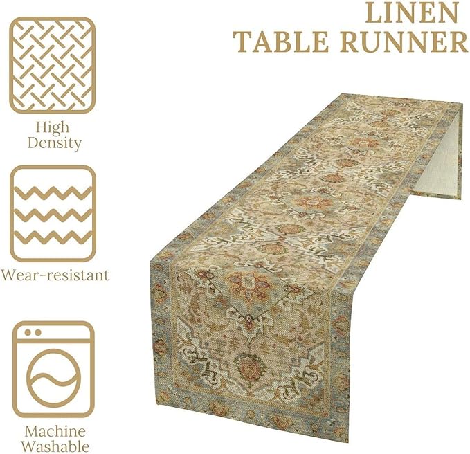 Vintage Boho Floral Table Runner, Rustic Old Farmhouse Yellow Retro Flower Pattern for Home Kitchen Table Decor Dining Coffee Room Party Decor 13x108in