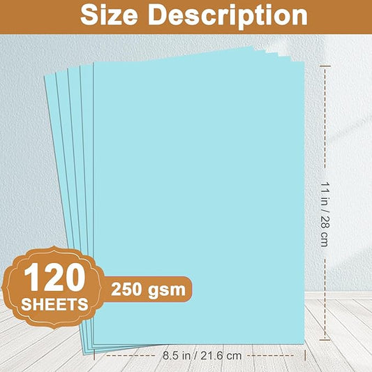 120 Sheets Light Blue Cardstock 8.5 x 11 Craft Paper, 250gsm/92lb Heavyweight Paper Card stock for DIY Cards Making, Wedding Invitations, Birthday Decorations, School Crafting