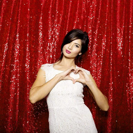 JYFLZQ Red Sequin Backdrop Curtains 2ft x 8ft 2 Panels Glitter Photo Booth Backdrops Sparkly Photography Background Drapes for Parties Wedding Bridal Showers