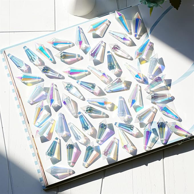 50pcs 38mm Suncatcher Crystal Icicle Prisms Pendant, Icicle Chandelier Crystals Pendants Drops Lamp Candle Holders Curtain DIY Parts Sun Catcher(AB Colors)