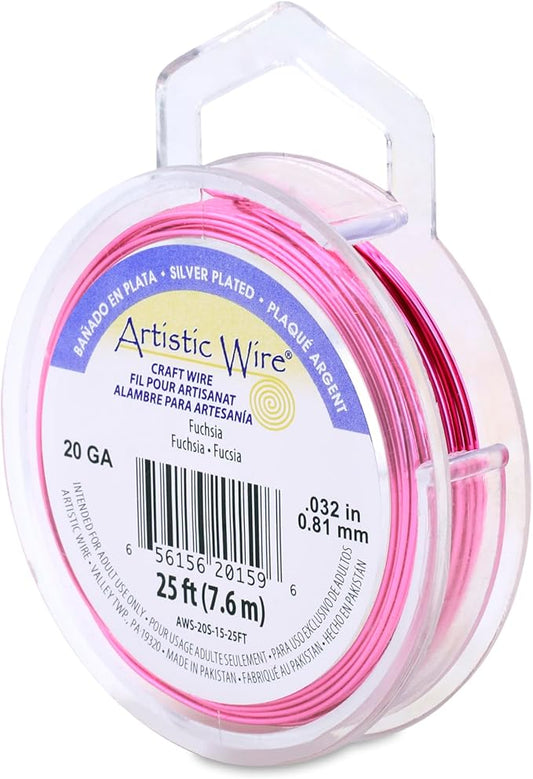 Artistic Wire, 20 Gauge Silver Plated Tarnish Resistant Colored Copper Craft Wire, Fuchsia 25 ft