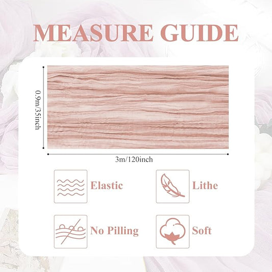 Asee'm 3pcs Cheesecloth Table Runner 120 Inches Dusty Pink Boho Gauze Cheese Cloth Runner 10FT Rustic Sheer Fall Table Runners for Thanksgiving Wedding Baby Shower Holiday Party Decoration