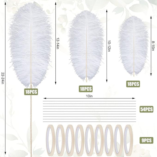 6 Sets Wedding Table Centerpiece Accessories Including 159 Pieces Natural Ostrich Feather Bulk Plastic Vases and Beads Necklaces for Wedding Home Party Centerpiece Supplies(White)