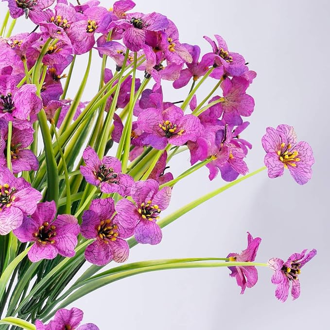 12 Bundles Artificial Flowers Outdoor UV Resistant Fake Flowers No Fade Plastic Plants Garden Porch Window Box Decorating (Purple)
