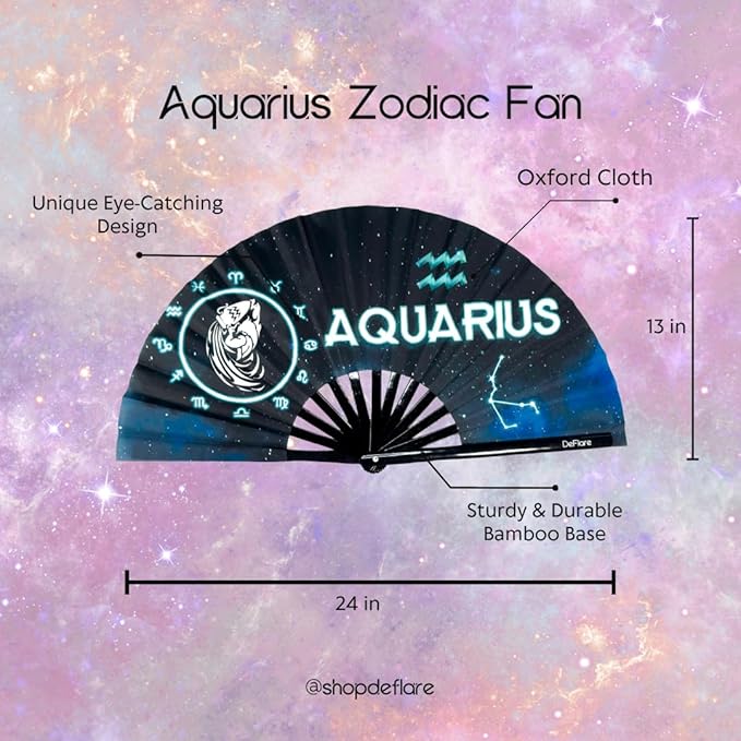 DeFlare | Cosmic Zodiac Rave Fan | Zodiac Sign Hand Fan | Astrology Rave Fan | Hand Fan | Large Rave Fan | Large Clacking Fan