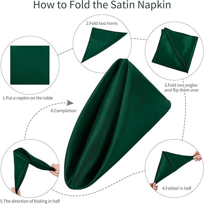 Aneco 16 Pack Square Satin Napkin Bright Silk Table Napkin Soft Smooth Fabric Table Napkin for Wedding Banquet Party Decoration, Forest Green, 17 x 17 Inch