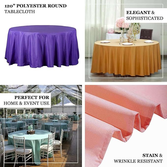 Efavormart Round Tablecloth, 120 Inch Stain & Wrinkle Resistant Washable Table Cloth, Decorative Polyester Fabric Table Cover for Banquet, Wedding, Dining - Dusty Rose