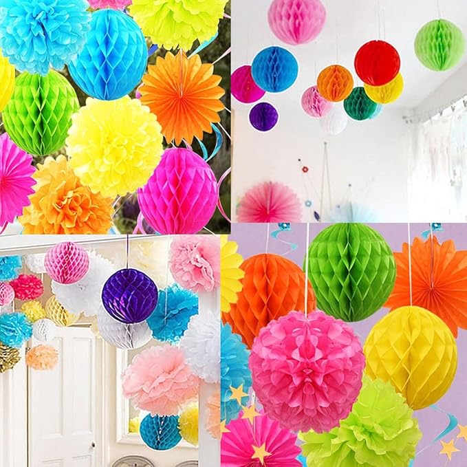 12pcs Party Honeycomb Balls Decorations 4'' 8'' 10'' Honeycomb Ball Flower Tissue Pom Poms Flower Balls Hanging Flower Balls for Baby Shower Birthday Wedding Nursery Wall Decor(4'' 8'' 10'' Pink Kit)