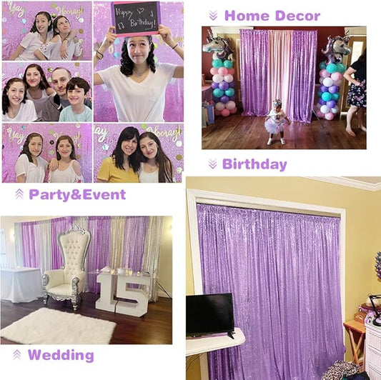 Eternal Beauty Lavender Sequin Backdrop, 4x7 Ft Glitter Background Curtains for Shimmer Photography Party Wedding Birthday Back Drop Decor