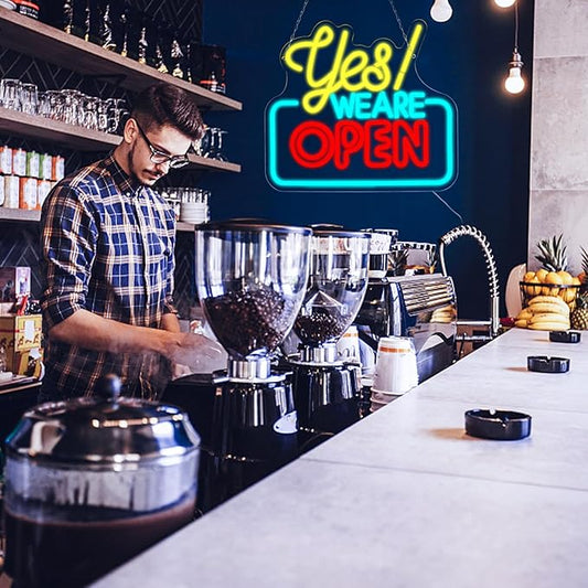 Open Neon Signs Yes We Are Open Neon Light,USB Powered,Hanging Wall Art Decor for Business,Coffee, Shop, Bar, Bakery,Hotel Store,13.7 x 12.2 IN-USB Powered-Acrylic