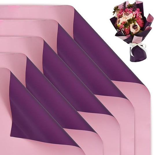 BEISHIDA 20Pcs Pink and Purple Double Sided Floral Wrapping Paper Matte Waterproof Flower Bouquet Wrapping Paper for Floral Wrap Florist Packing Supplies Birthday Valentine's Christmas Gift Wrapping