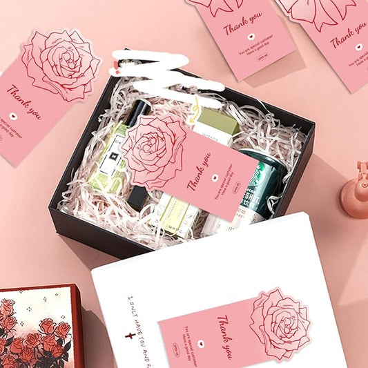 150Pcs Cute Pink Large Thank You Stickers,Bow Shaped Rose Gift Wrapping Decorations, Suitable for Gifts, Merchandise, Open Me Stickers, Large Labels, 4.72 x 2.36 inches.（Bow and Rose）