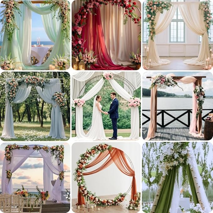 Champagne Wedding Arch Draping Fabric 1 Panel 29" × 20FT Sheer Drapes Outdoor Curtain for Wedding Ceremony Baby Bridal Shower Arch Ceiling Backdrop Decor