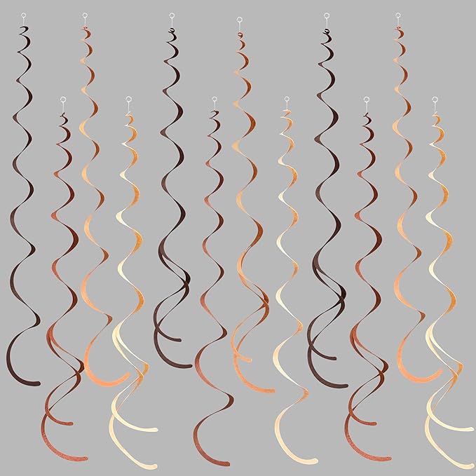 36 Pcs Brown Hanging Swirl Decorations Ombre Cream Tan Brown Felt Swirl Streamer Spiral Ceiling Garland for Boho Neutral Safari Woodland Rustic Cowboy Western Teddy Bear Birthday Baby Shower Wedding