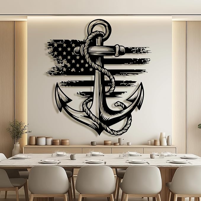 lunwall Metal Anchor Wall Decor, Anchor Metal Sign, Metal Anchor Decor, Anchor Metal Wall Art, Metal Nautical Wall Decor, Metal Wall Decor Coastal, Anchor Wall Decor (black, 24L x 21W / 60 x 54 cm)