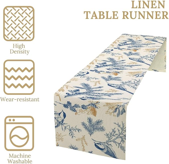 Floral Table Runner,Sketch Birds and Flowers Summer Table Runner Kitchen Dining Table Decoration for Home Party Decor 13x90 Inch