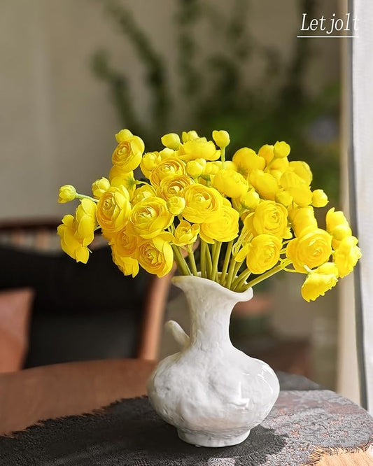 Letjolt Ranunculus Artificial Flower Yellow Silk Flowers Faux DIY Bouquet for Wedding Engagement Centerpieces Arrangements Bridal Shower Decorations Home Decor 18pcs