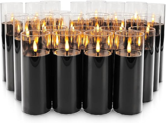 24Pack Black Flickering Flameless LED Candles with Remote & Timer, Small Pillar Acrylic LED Candles Perfect for Indoor/Outdoor Decor,Wedding,BBQ and Gift - Easily Create a Magical Atmosphere.