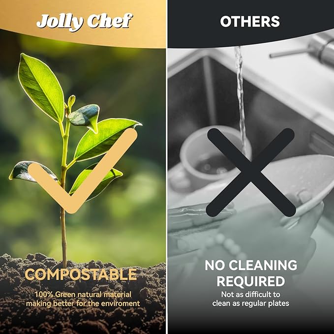 JOLLY CHEF Compostable Heavy Duty Plates 𝟭𝟬 𝗜𝗻𝗰𝗵 [𝟯𝟬𝟬 𝗣𝗮𝗰𝗸] Eco-Friendly Disposable White Paper Plates Made of Bagasse Biodegradable Bulk for Party Dinner Sugarcane Fibers Round 300 Count