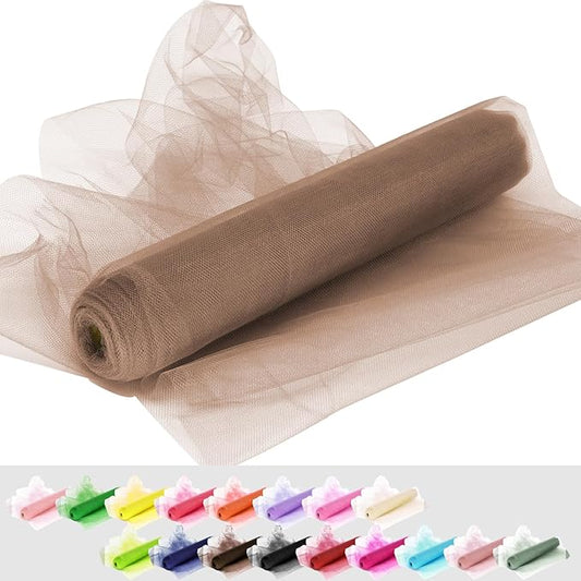 Chestnut Tulle Fabric Rolls, 54 Inch by 10 Yards (30 ft) Tulle Ribbon for Wedding Party Decoration Sheer Fabric Spool Bolt, Ceiling Decor, Tutu Skirt, Christmas Gift Wrapping, Soft & Drape (Chestnut)