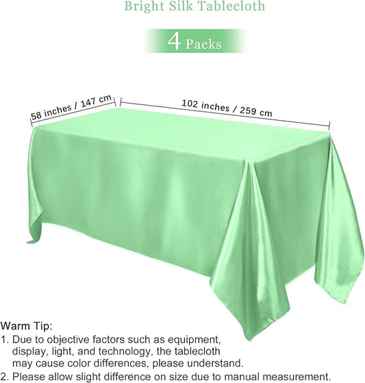 TURSTIN 4 Packs Pastel Rainbow Satin Tablecloth 102 x 58 Inch Overlay Satin Table Cover Rectangle Bright Silk Tablecloth Smooth Fabric Table Decoration for Wedding Banquet Party Events