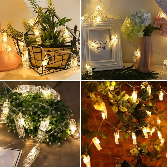 Twinkle Star 10ft 20 Photo Clip String Lights, Fairy Lights Battery Operated with Clips for Hanging Pictures Cards, Bedroom Wall Decor Party Wedding Home Halloween Christmas Decorations, Warm White